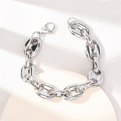 304 Stainless Steel Coffee Bean Link Chain Bracelets for Women Men BJEW-F529-10B-P-1