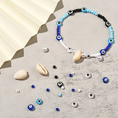 DIY Evil Eye Resin & Glass & Natural Cowrie Shell Beads Bracelets Making Kits DIY-YW0010-25-1