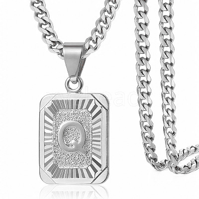 Rectangle with Letter Pattern 304 Stainless Steel Pendant Necklaces FS-WGFC766-38-1
