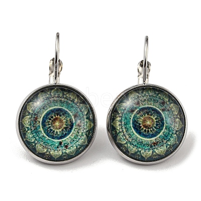 Flower Glass Leverback Earrings with Brass Earring Pins EJEW-Q798-01P-1
