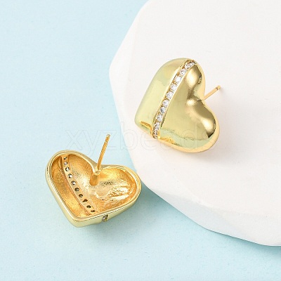 Heart Brass Micro Pave Clear Cubic Zirconia Stud Earrings EJEW-D346-03G-1