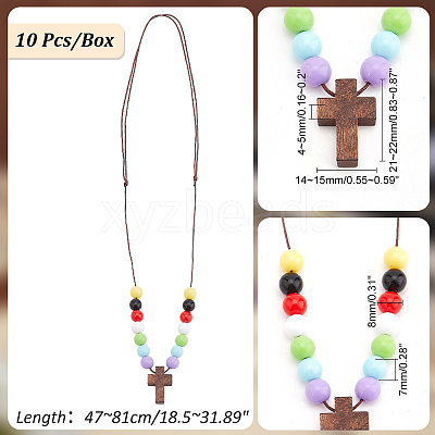 Wood Cross with Acrylic Beaded Pendant Necklaces for Women NJEW-AB00011-1