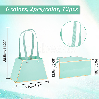 12Pcs 6 Colors Trapezoid Paper Flower Storage Bags with Handle ABAG-NB0001-96-1