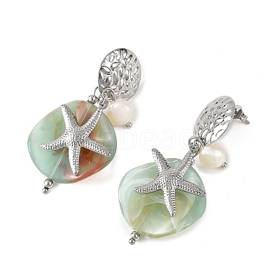 304 Stainless Steel & Acrylic & Natural Pearl Stud Dangle Earrings EJEW-JE07446-01-1