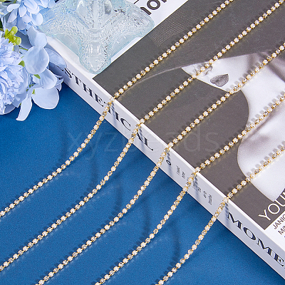 Plastic Pearl & Rhinestone Cup Chains CH-WH0013-01B-G-1