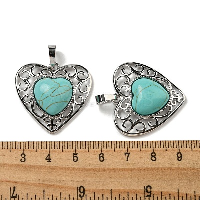 Synthetic Turquoise Peach Love Heart Pendants G-G158-01U-1