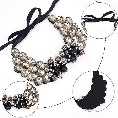 Vintage Black Diamond & Crystal Rhinestone Layers Bib DIY-WH0321-06-1