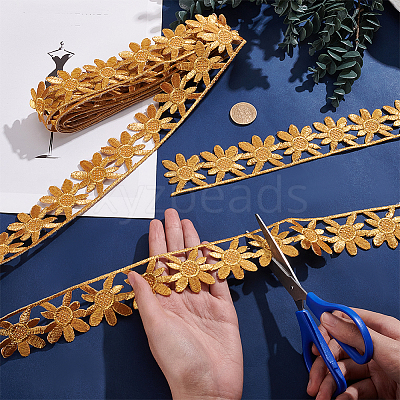 Ethnic Style Polyester Metallic Thread Embroidery Floral Trimming SRIB-WH0011-137A-1