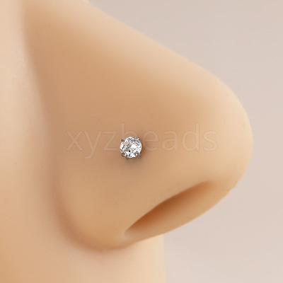 316 Surgical Stainless Steel Crystal Rhinetone Flat Round L-Shaped Nose Rings WGCD50A-02-1