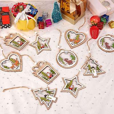 10Pcs 5 Style Wooden Ornaments WOOD-SZ0004-04-1