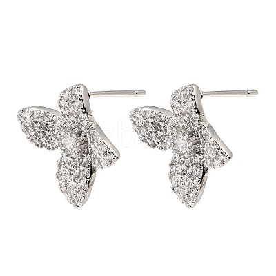 Brass Micro Pave Cubic Zirconia Stud Earring Findings with Loops CU-CBA1682-05P-1