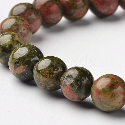 Natural Unakite Round Bead Stretch Bracelets BJEW-L593-A02-1