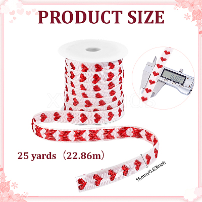 25 Yards Heart Pattern Cotton Ribbons SRIB-BC0001-48A-1