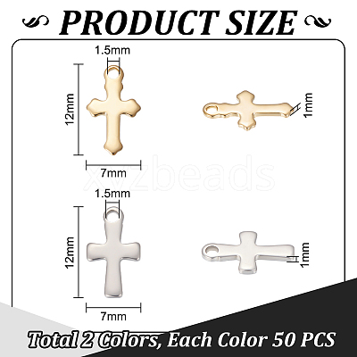 100Pcs 2 Colors 304 Stainless Steel Tiny Cross Charms FIND-UN0004-01-1