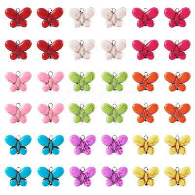 35Pcs Synthetic Turquoise Dyed Butterfly Charms PALLOY-TAC0120-1