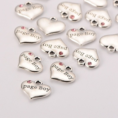 Wedding Theme Antique Silver Tone Tibetan Style Heart with Page Boy Rhinestone Charms LS-TIBEP-N005-14D-1