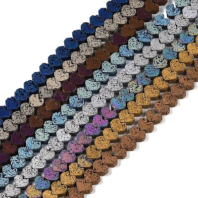 Electroplated Natural Lava Rock Beads Strands G-Q1009-G01-02-1