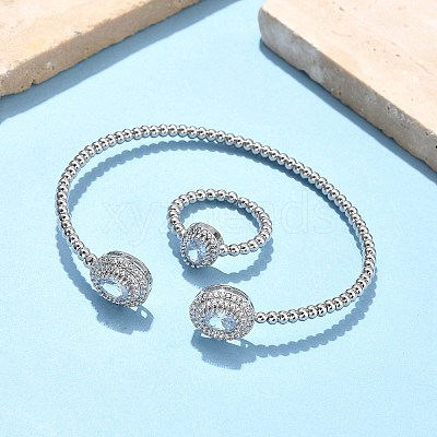 Oval Brass Micro Pave Cubic Zirconia Cuff Bangles & Rings Sets for Women SJEW-R002-03P-01-1