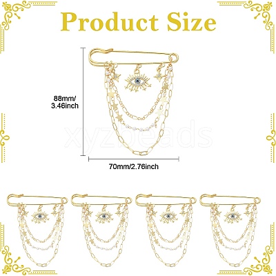5Pcs Rhinestone Eye & Alloy Star Charms Safety Pin Brooch JEWB-CJ0003-44-1