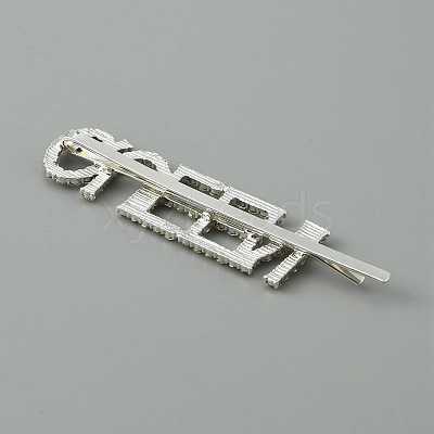 Word QUEEN Alloy Rhinestone Hair Bobby Pins FIND-WH0152-34G-S-1