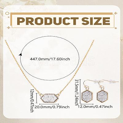 Hexagon Alloy Resin Pendant Necklaces and Dangle Earrings Sets for Women SJEW-LP0001-52B-1