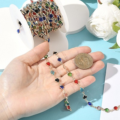 2M Flat Round Handmade Brass Glass Link Chains CHC-YW0001-10KCG-1