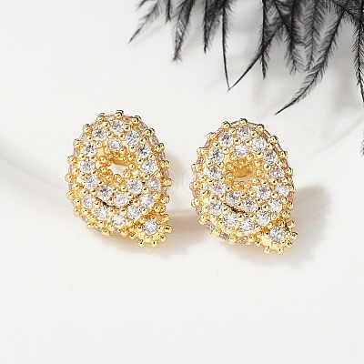 Brass Micro Pave Cubic Zirconia Stud Earrings EJEW-Z091-04G-Q-1