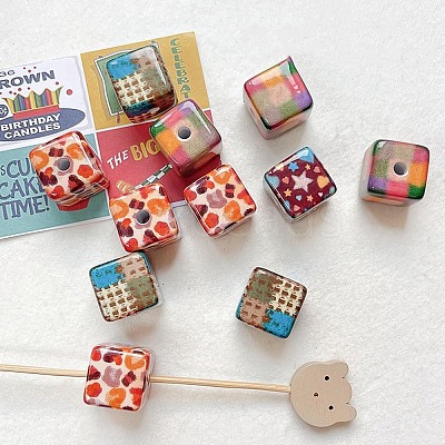 Winter Theme Printed Opaque Acrylic Beads OACR-U008-01B-04-1