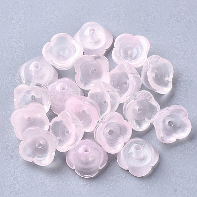 4-Petal Transparent Spray Painted Glass Bead Caps GGLA-S054-009A-04-1