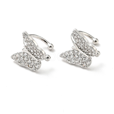 Clear Cubic Zirconia Butterfly Cuff Earrings EJEW-G295-15P-1