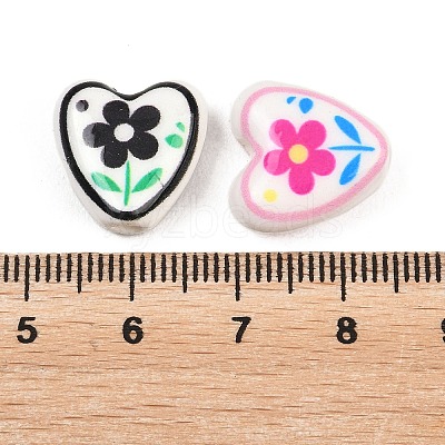 Floral Printed Porcelain Beads PORC-A033-01-1