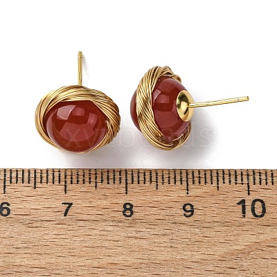 Brass Natural Carnelian Stud Earrings EJEW-Q043-01G-1