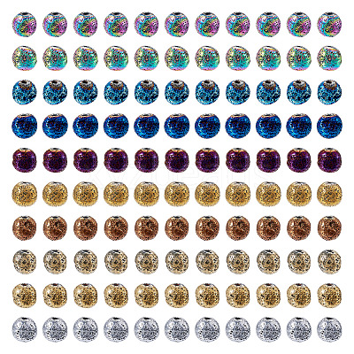 150Pcs 10 Colors Electroplated Natural Lava Rock Beads Strands G-PJ0001-03B-1
