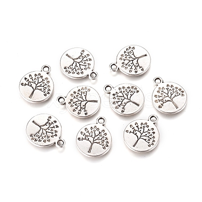 Flat Round with Tree Tibetan Style Alloy Pendants X-TIBEP-R338-10AS-NR-1