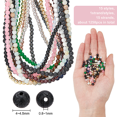 15 Strands 15 Style Natural & Synthetic Gemstone Beads Strands G-OC0002-10-1