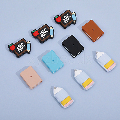 12Pcs 8 Styles Blackboard/Book/Pencil Shape Silicone Beads SIL-CA0002-78-1