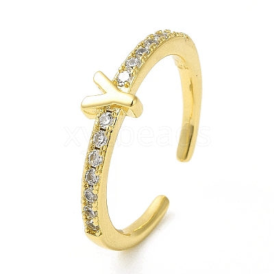 Clear Cubic Zirconia Initial Letter Open Cuff Ring RJEW-H120-09G-Y-1
