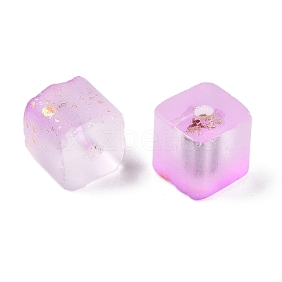 Frosted Glass Beads with Golden Glitter Powder DGLA-NH001-8mm-01I-1