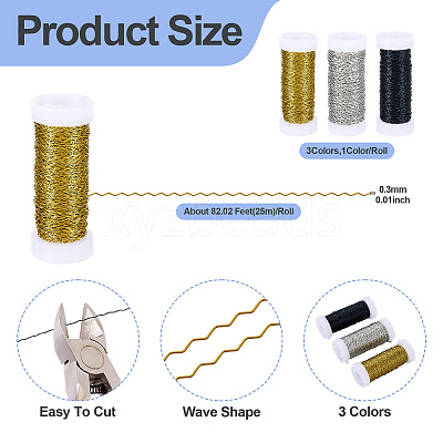 3 Rolls 3 Colors Iron Wavy Wires MW-TA0001-04-1
