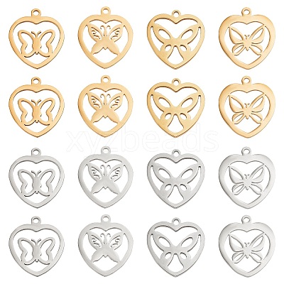 16Pcs 8 Style 201 Stainless Steel Pendants STAS-UN0032-09-1