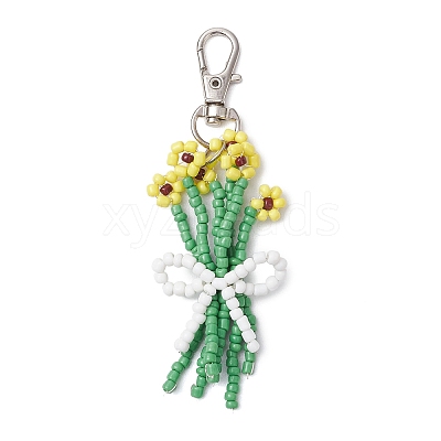 Bouquet Glass Seed Beaded Pendant Decoration HJEW-JM02561-01-1