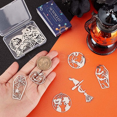 20Pcs 10 Style 201 Stainless Steel Laser Cut Pendants STAS-SC0005-08-1