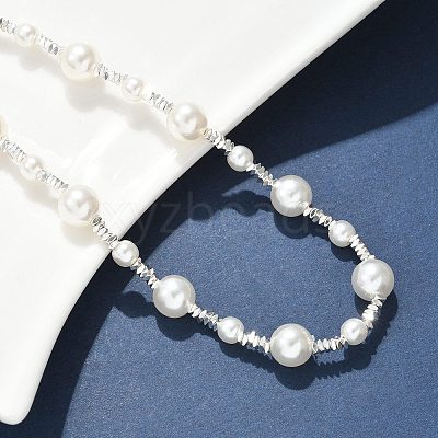 304 Stainless Steel & ABS Plastic Imitation Pearl Round Beded Necklaces for Women NJEW-S442-11P-1