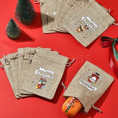 12Pcs 12 Styles Christmas Printed Burlap Packing Pouches Drawstring Bags ABAG-FS0001-03A-1