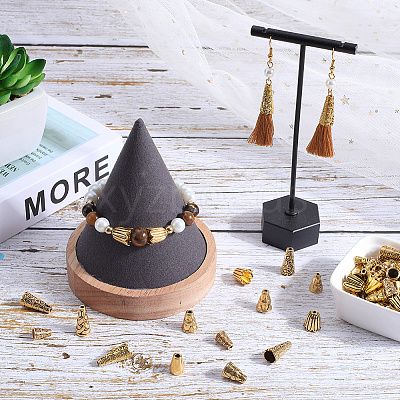 100Pcs 10 Styles Tibetan Style Alloy Beads Cone FIND-SP0001-68-1