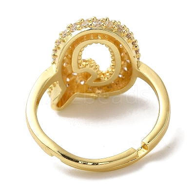 Rack Plating Letter Brass Micro Pave Clear Cubic Zirconia Adjustable Rings for Women KK-S391-03G-Q-1