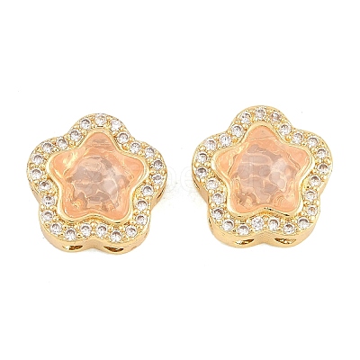 Brass Clear Cubic Zirconia Beads KK-B186-01G-1