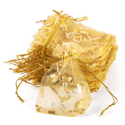 50Pcs Heart Printed Organza Bags OP-TADJ0001-01K-1