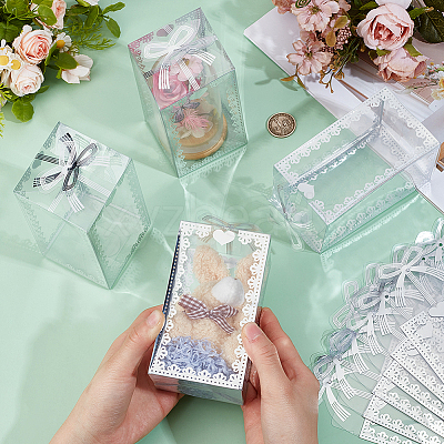 Folding Heart Print Transparent PVC Gift Packing Boxes CON-WH0085-192C-02-1