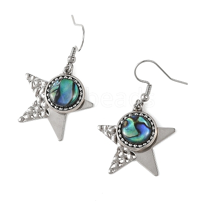 Paua Shell and 304 Stainless Steel Dangle Earrings EJEW-JE07471-1